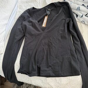 Skims Cotton Jersey V Neck Long Sleeve